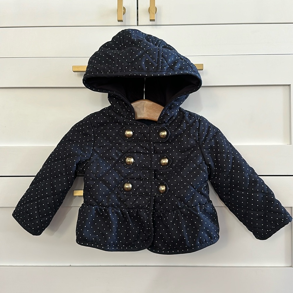 Gap Kids Quilted Nautical Fleece-Lined Hooded Jacket, Baby size 12-18M